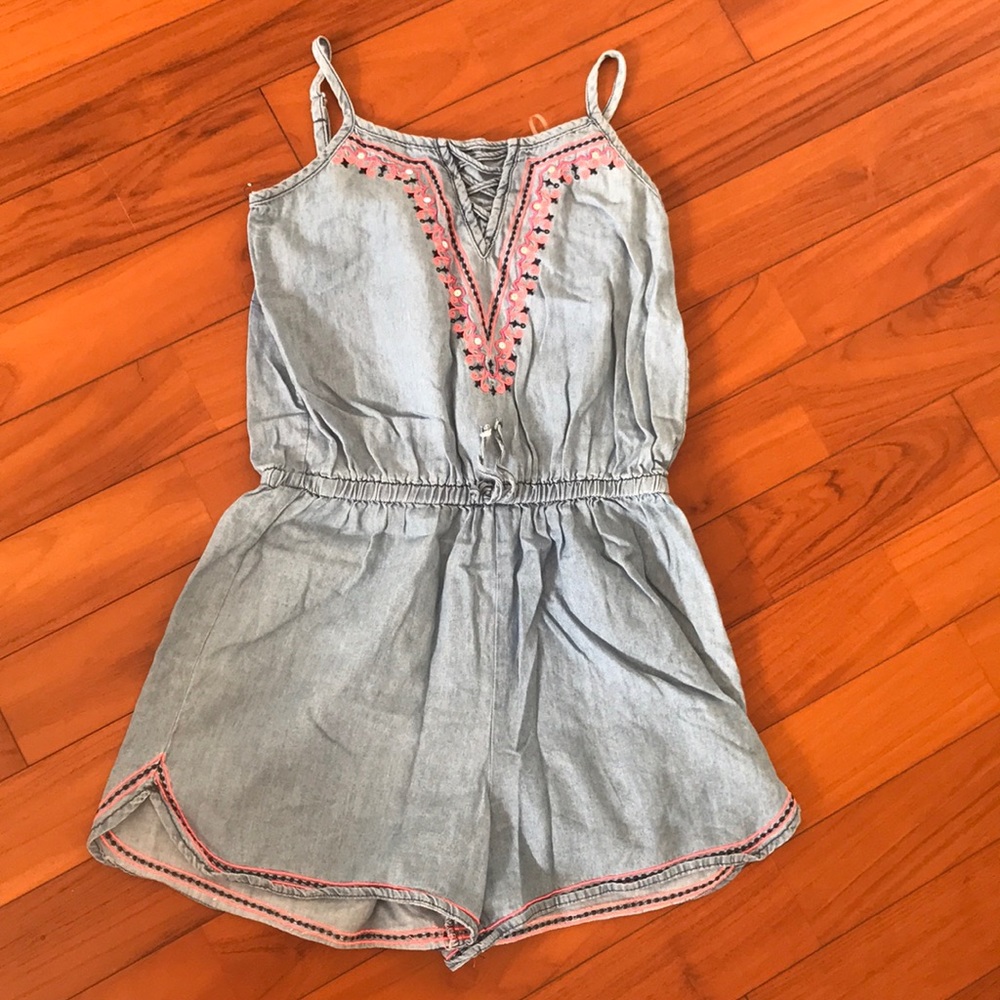 Justice chambray romper pink